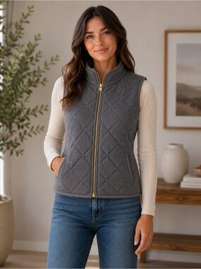 Old Navy Gray Quilted Vest with Gold Zipper